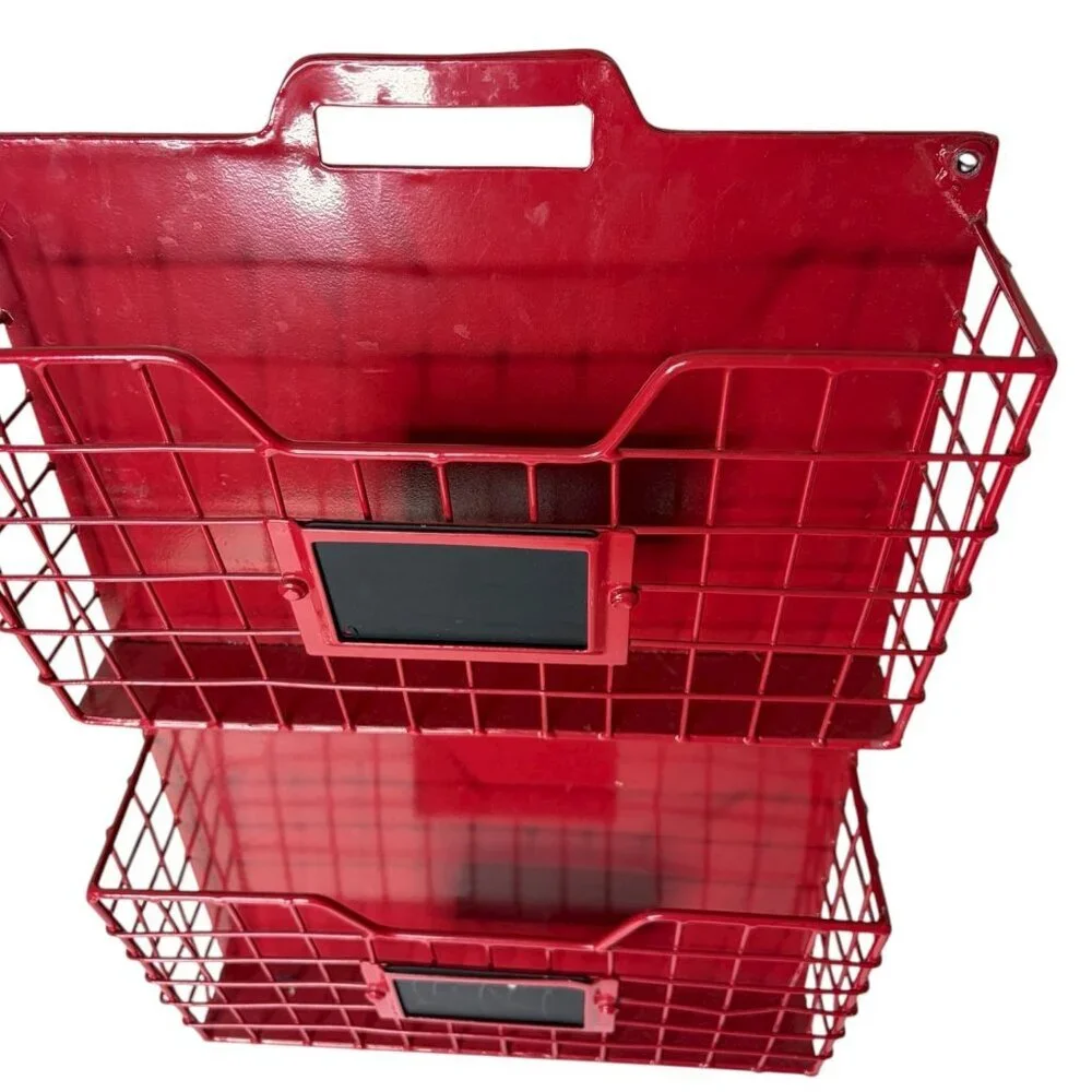 Metal Wall Hanging Storage Basket Book Holder Red